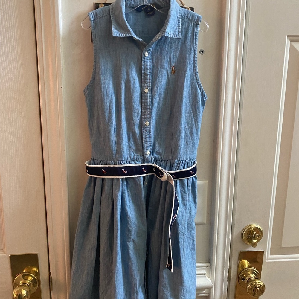 Ralph Lauren Girls' Sleeveless Chambray Dress in Light Blue